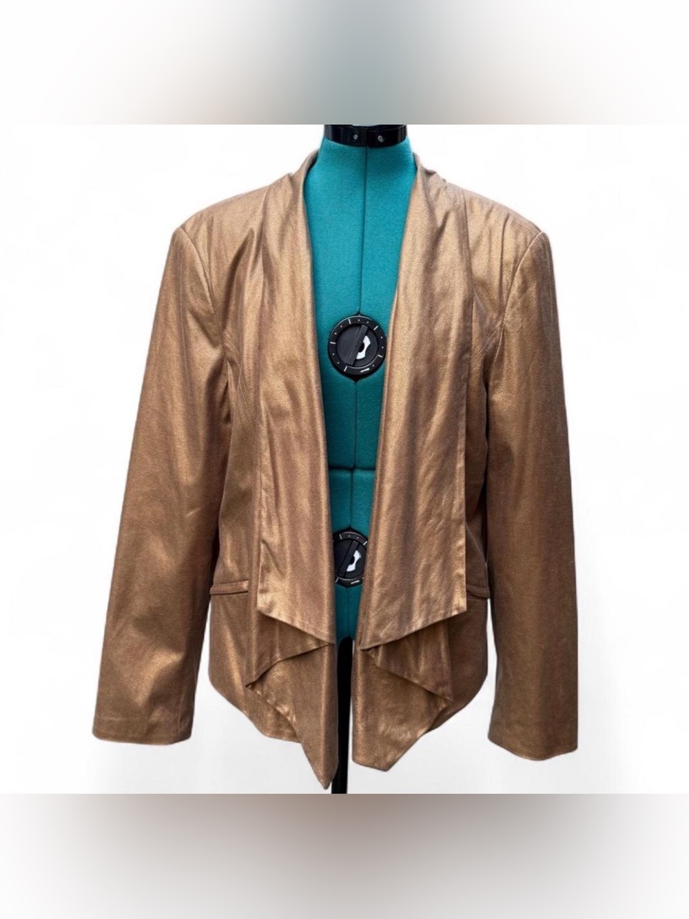 Style & Co. Metallic Gold Draped Open-Front Blazer